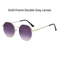 Polygonal gold metal sunglasses with stylish gradient gray lenses for men and women - Gold Frame Gradient Gray Lens