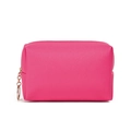 Waterproof rectangular Saffiano PU leather makeup bag in vibrant rose red color - Rose Red