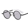 Retro round frame sunglasses with a black and white contrast design and grey lenses - White Frame Light Grey Lens