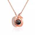 Rose gold apple-shaped pendant necklace with crystal accents and projection stone - Apple Shape (1211) / Rose Gold