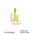 Golden stainless steel letter K pendant charm for DIY jewelry making with dimensions - Letter K