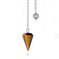 Hexagonal tiger eye crystal pendulum pendant with a silver chain and lobster clasp - Tiger Eye + Hollow Chain