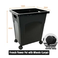 Large black French floral bucket with 4 universal wheels and 50x36x46cm dimensions - French-style Tub (large) With Wheels; Flower Pot