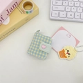 Mini photo album in blue and yellow plaid with mint green flap and pink heart detail - Quilted Heart Plaid Cyan Yellow