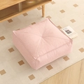 Pink square tatami floor cushion with cotton linen texture and tufted design - Fine Linen / Square / EPS 40x40x15cm / Pink