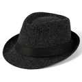 Classic dark grey fedora hat with black ribbon detail for men, vintage gentleman style - Black