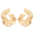 Irregular textured golden fan-shaped alloy stud earrings with abstract spiral design - Abstract Spiral Stripes (12184)