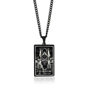 Black tarot necklace featuring The Chariot rectangle pendant and curb chain - The Chariot / Black