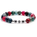 Colorful fire agate beaded MOM bracelet with metallic silver spacer beads for Mother's Day - MOM Letter Style / Multicolor
