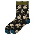 Men's cotton crew socks featuring cute black koala patterns and green ribbed cuffs - 38-46 / Koala Pattern (949C)