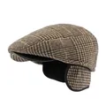 Winter plaid flat cap for men featuring classic warm earflaps and retro wool texture - M (56-58cm) / Coffee