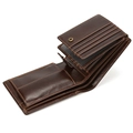 Detailed view of dark brown genuine leather wallet with card slots and snap pocket - 6005 Style / Coffee Oil Leather