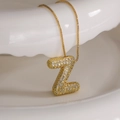 Gold plated necklace with a cubic zirconia paved letter Z pendant on a delicate chain - Letter Z (Box Chain)