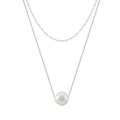 Double-layer silver necklace with a natural freshwater baroque pearl drop pendant - Silver Double Layer Baroque Pearl Chain(GPN72-P)