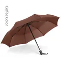 Automatic windproof folding business umbrella with 12 ribs in classic coffee brown color - Coffee Pongee