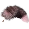 Deep grey and pink fox fur tail keychain with gold metal clasp for bags and keys - 40CM / Lotus Pink