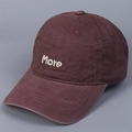 Detailed close-up of More letter embroidery on vintage washed cotton baseball cap - M (56-58cm) / Dark Purple