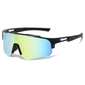Occhiali da sole sportivi nero opaco da ciclismo con lenti singole arcobaleno - Montatura Nera Specchio Oro