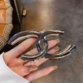 Minimalist irregular geometric hair claw clip in dark gunmetal finish with double C design - Gunmetal Double C Cross Claw Clip