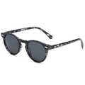 Polarized retro round sunglasses featuring a grey marble frame and dark grey lenses - White Tortoise / Grey Lens