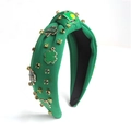 Green fabric knotted headband with clover charms and Leprechaun hat for St Patrick's Day - 6# Green (St. Patrick Clover)