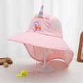 Detailed view of kids sun hat featuring breathable mesh side and protective neck flap - 54cm (3-8 Years) / Light Pink