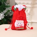 Red Christmas drawstring gift bag featuring a 3D snowman with white fur trim and bells - Snowman