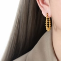 Elegant 18K gold-plated beaded hoop earrings in a classic circular metallic design - Gold Beaded Hoop Earrings