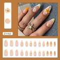 Sunset orange floral press-on nails with 3D starfish charms and pearl gradients - Sunset Orange Shadow Flower Starfish Style (Z1162) / 24 Pcs/Box (With Glue)