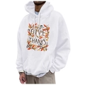 Men's white fleece hoodie with Give Thanks Thanksgiving holiday graphic print - S / Tops / White