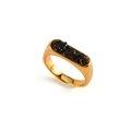 18K gold stainless steel ring featuring irregular natural black stones in a rectangle setting - US 7 / Obsidian
