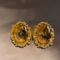 French vintage earrings with dried flowers in amber resin and 18K matte gold finish - Amber Dried Flower