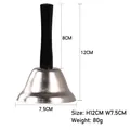 Silver metal hand bell with black handle for Christmas, 12cm height and 7.5cm width - Silver
