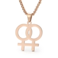 Rose gold necklace featuring interlocking female symbols on a sturdy box chain - Rose Gold Double Female Symbol Style (KP100477)