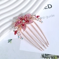 Macro detail of rose gold flower hair comb featuring pink and red crystal rhinestones - 4# Dark Pink Flower