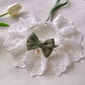 Lace pet collar with a dark green bow and faux pearl pendant for small cats - Green