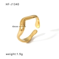 Minimalistische golfvormige open ring in goudkleur met vloeiend ontwerp 4mm breed - Verstelbaar Open / Onregelmatige Golfstijl (HF-J1340) / Goud