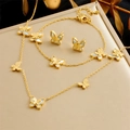 Golden double-layered butterfly jewelry set with necklace bracelet and stud earrings - Double-Layer Butterfly Enamel 3-Piece Set (N3109 B1508)