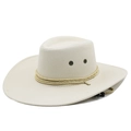 Detail of light beige felt cowboy hat with braided cord and metal ventilation eyelets - Off White