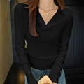 Damen Freizeitbluse in Schwarz mit V-Ausschnitt und klassischem Reverskragen - S / Schwarz