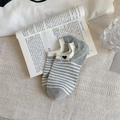 Grey and white striped low cut cotton socks featuring a small black heart embroidery - Grey White Stripes
