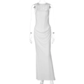 White sleeveless floor-length evening dress with corset boning and ruched detail - S / White
