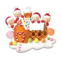 Christmas gingerbread house ornament with candy details and four characters on white background - 4 Snowmen Gingerbread House