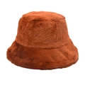 Close-up of fluffy faux mink fur texture on a warm brown winter bucket hat for women - M (56-58cm) / Caramel color