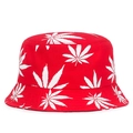 Unisex red bucket hat featuring all-over white leaf pattern print for sun protection - One Size / Red with White Leaf (No Label)