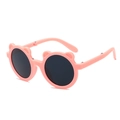 Pink foldable kids bear ear sunglasses with round black lenses for UV protection - Pink