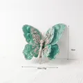 Lake blue artificial butterfly decoration with silver glitter and white beads, size 23x18cm - Lake Blue