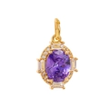 Golden oval pendant featuring a large purple faceted gemstone with zircon accents - June Pendant (Purple Faceted)