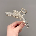 Elegant gold wheat-shaped hair claw clip with crystal rhinestones for women - Double Head Wheat Ear White Rhinestone
