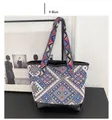 Ethno-Stil große Shopper-Tasche mit blauem geometrischem Muster und Lederboden - Blau